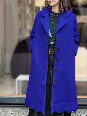 Last Chance! Vivid Blue Scalloped Hem Cashmere Wool Blend Coat