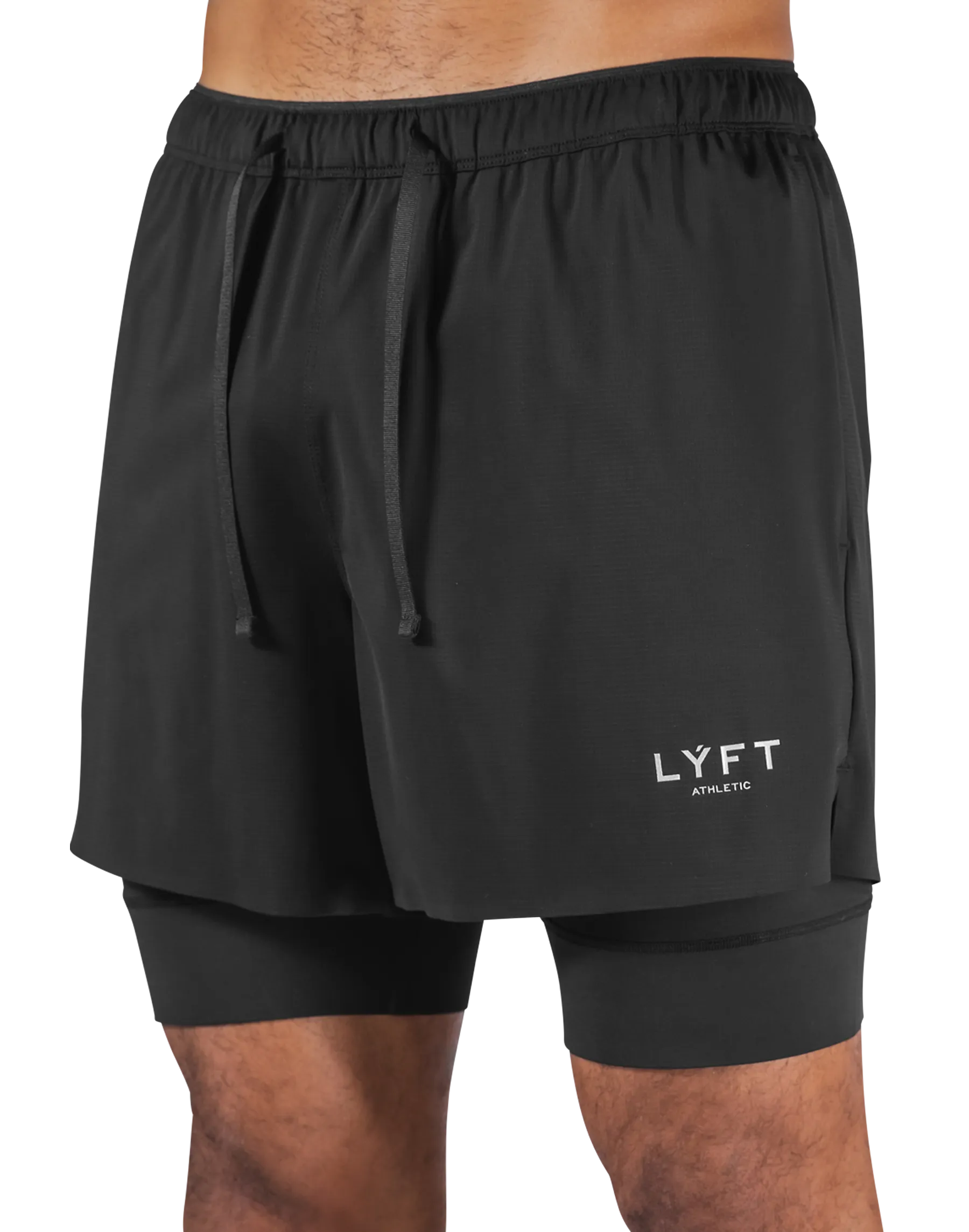 Layered Stretch Nylon Shorts - Black