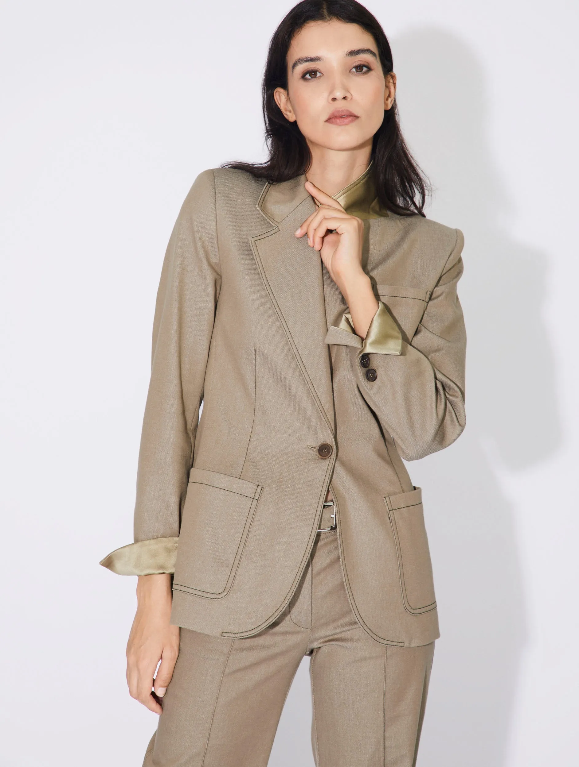 Linden green washed denim suit jacket