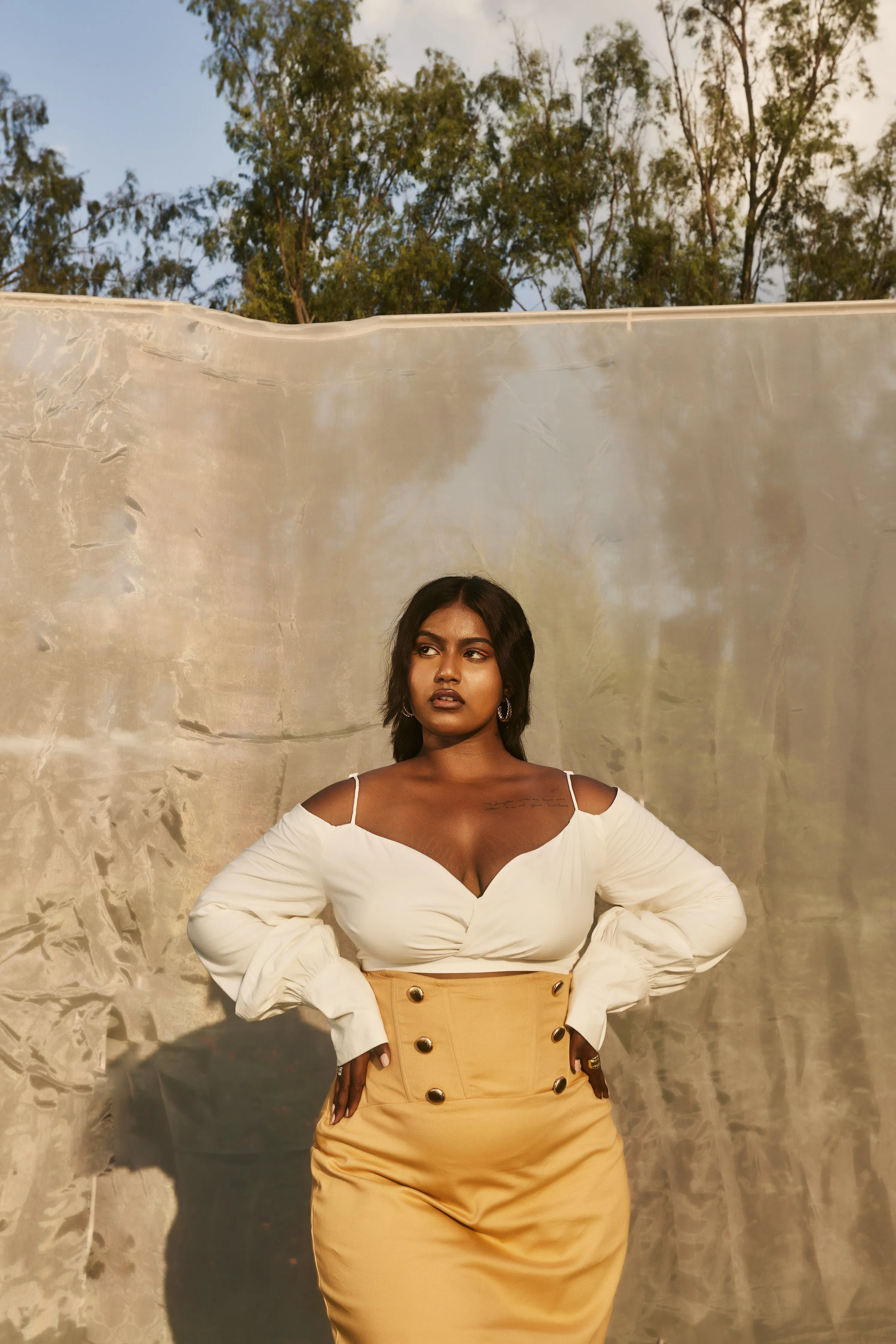 Lois White and Tan Corset Skirt and Shirt Set