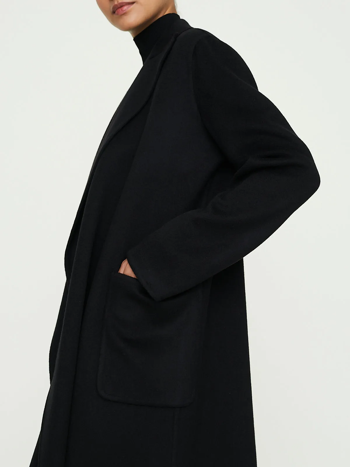 Long Coat with Pocket in Black