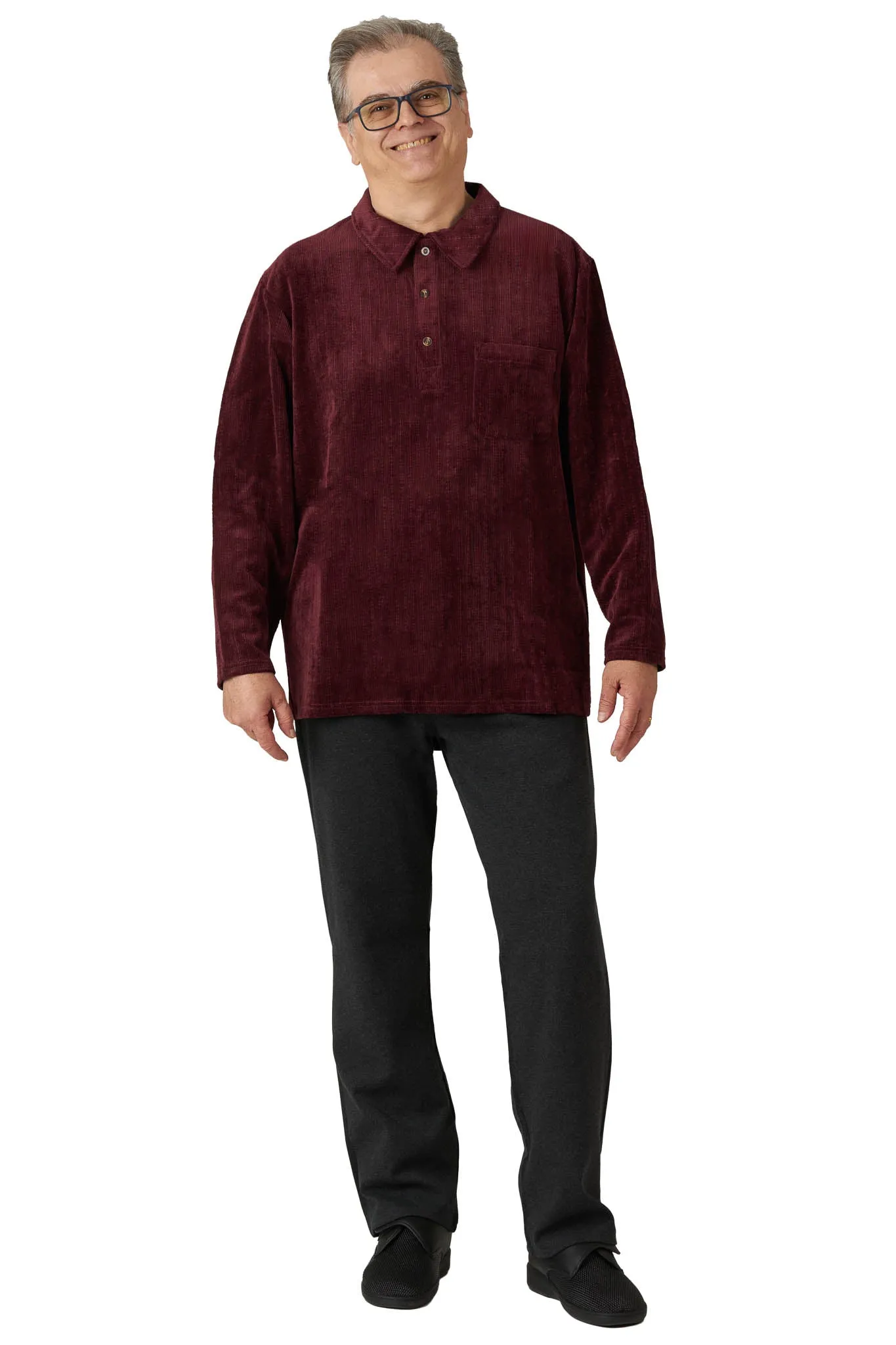 Long-Sleeved Adaptive Polo Shirt - Thomas | Burgundy