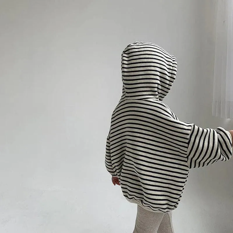 Long Sleeved Striped Hooded Jacket