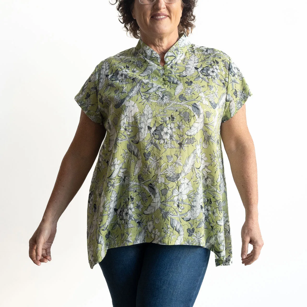 Loose Fit Cotton Tunic Top by KOBOMO - Botanical