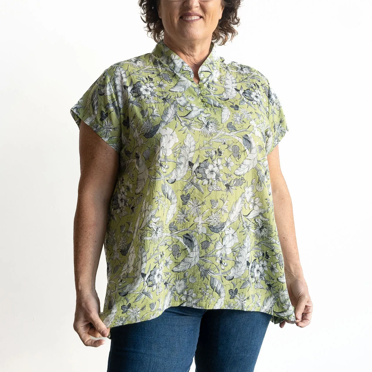 Loose Fit Cotton Tunic Top by KOBOMO - Botanical