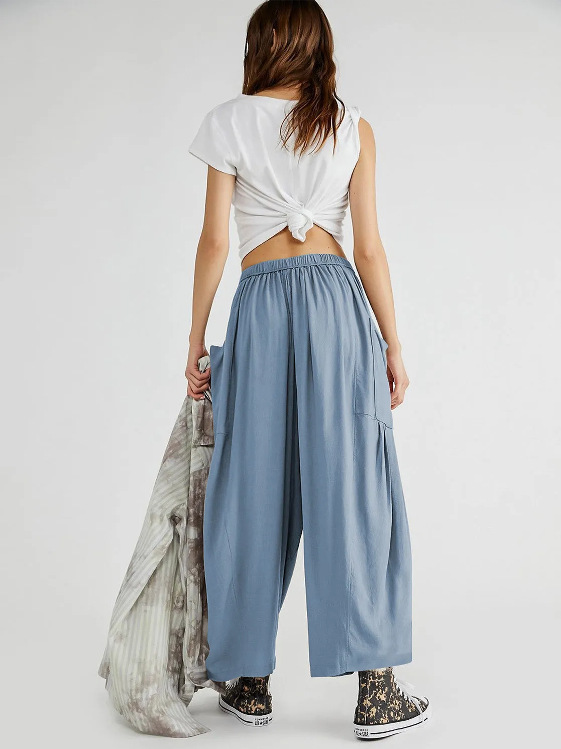 Loose Pockets Pleated Long Pants