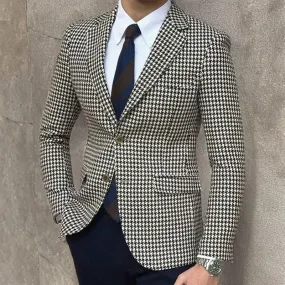 Luxury Houndstooth Men's Plaid Pattern Slim Fit Business Blazer Suit Jacket