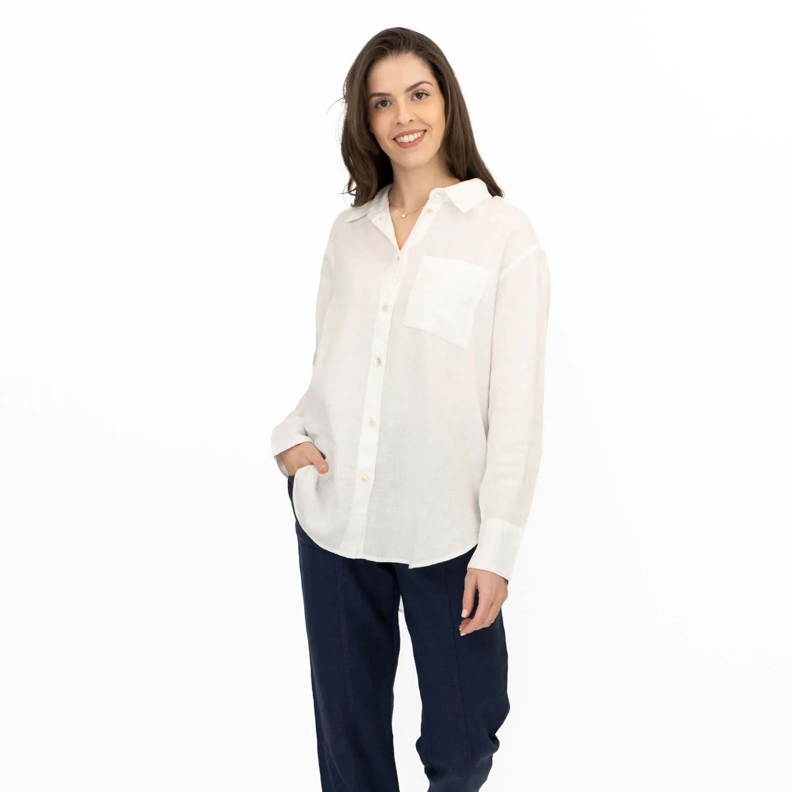 M&S Womens White Pure Linen Collared Blouse