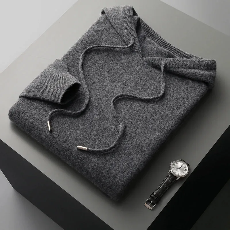 Men's 100% Merino Wool Knitted Hoodie Sweatshirt