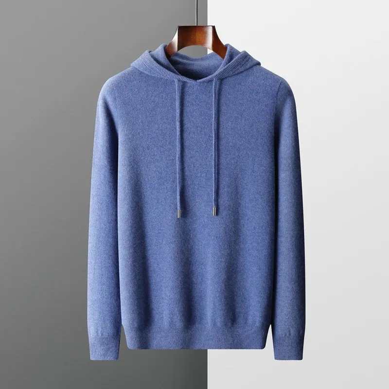 Men's 100% Merino Wool Knitted Hoodie Sweatshirt