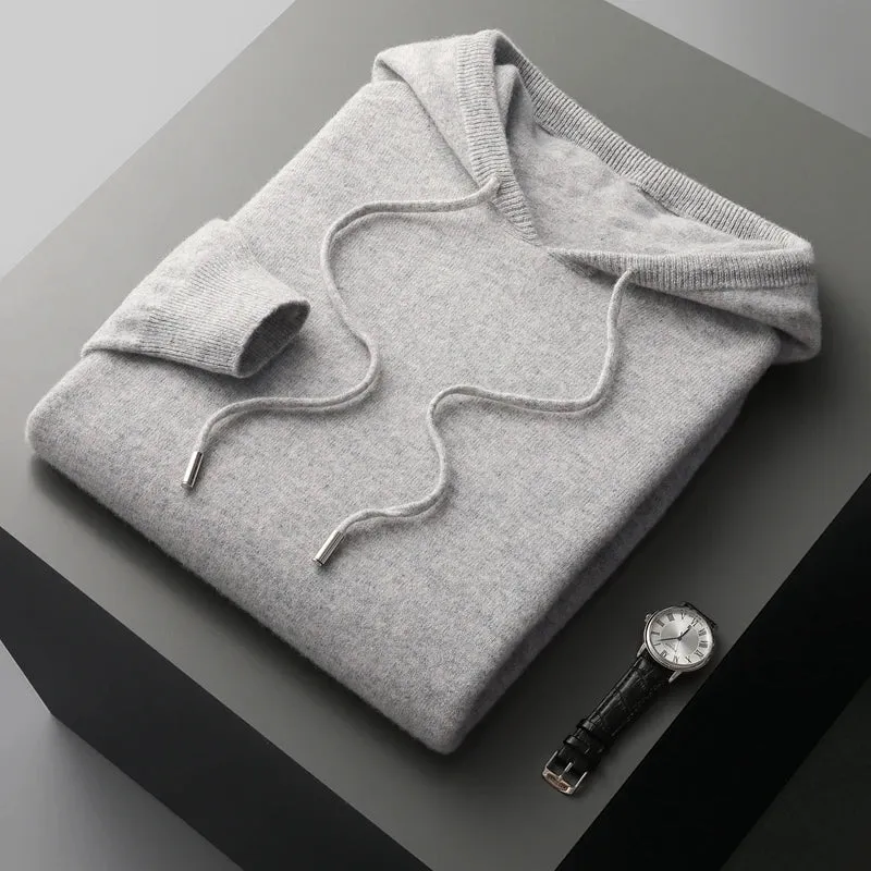 Men's 100% Merino Wool Knitted Hoodie Sweatshirt