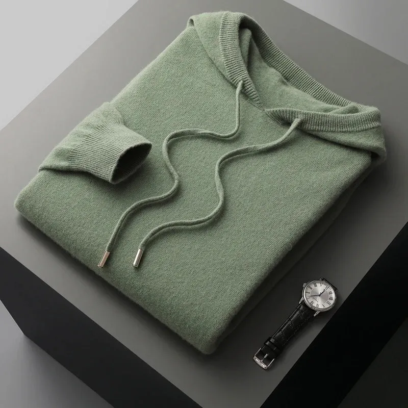 Men's 100% Merino Wool Knitted Hoodie Sweatshirt