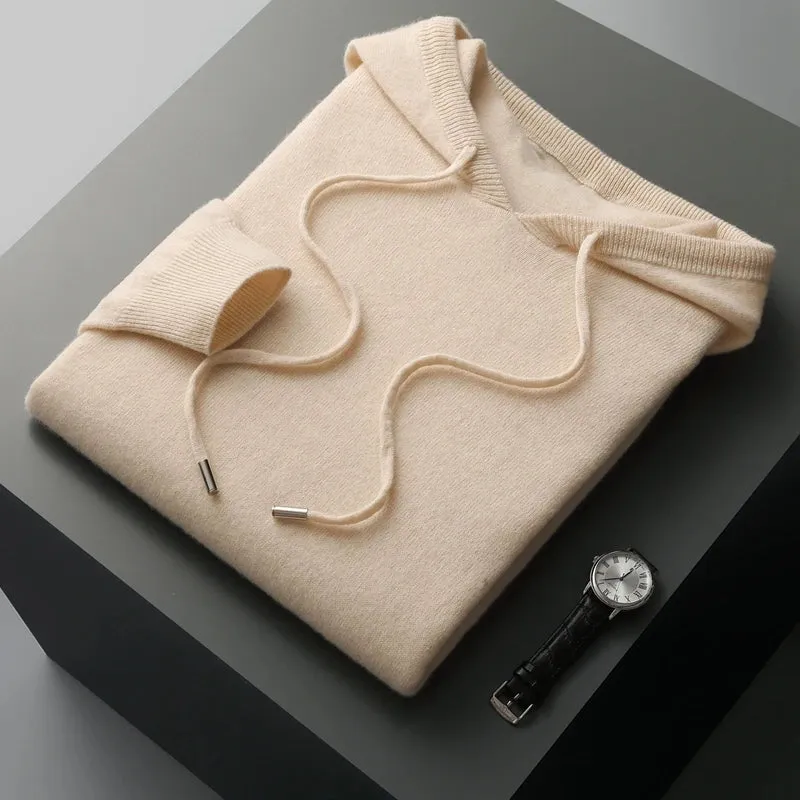 Men's 100% Merino Wool Knitted Hoodie Sweatshirt