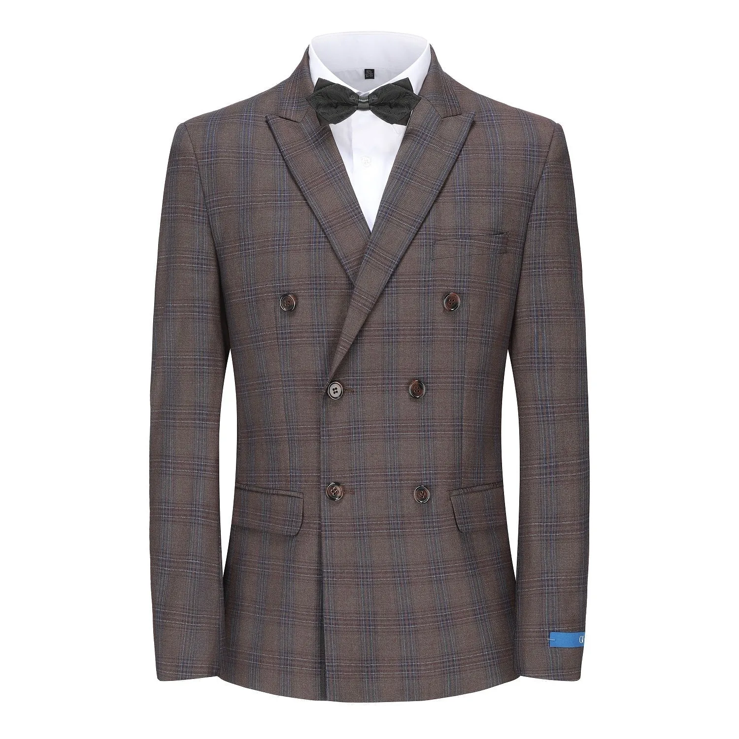 Men's 2-Piece Performance Stretch Double Breasted Blue Check Suit