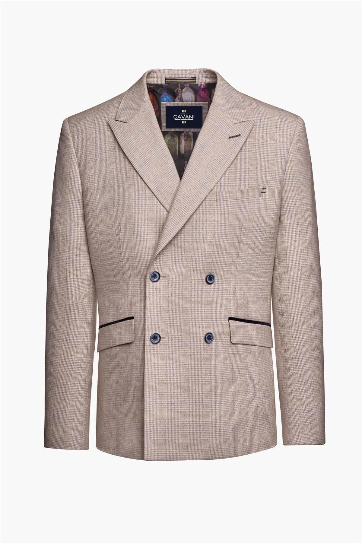 Men's Blazer Beige Double Breasted Tailored Fit Suit Jacket