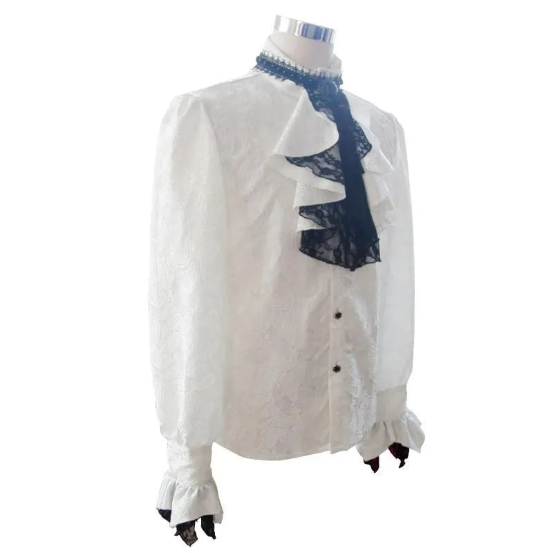 Men's Goth Style Self Design Shirt with Jabot