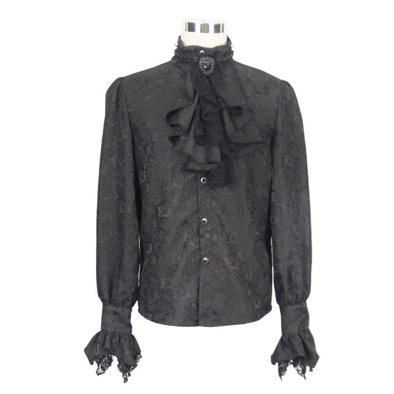 Men's Goth Style Self Design Shirt with Jabot