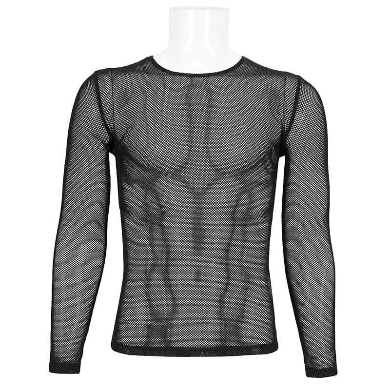 Men's Gothic Long-sleeved Sheer Mesh Shirt