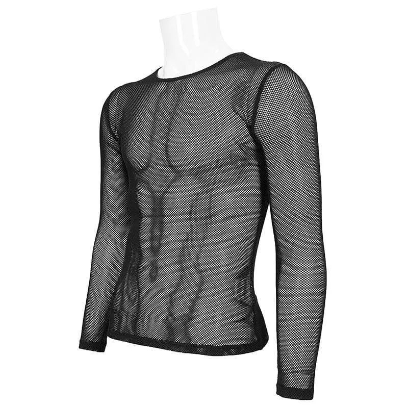 Men's Gothic Long-sleeved Sheer Mesh Shirt