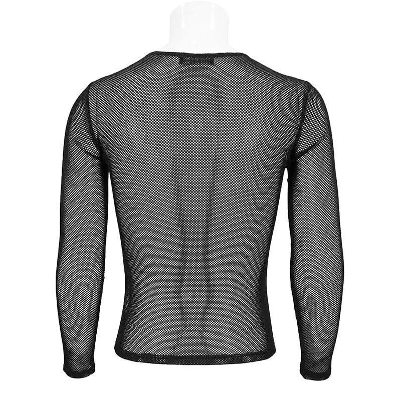 Men's Gothic Long-sleeved Sheer Mesh Shirt