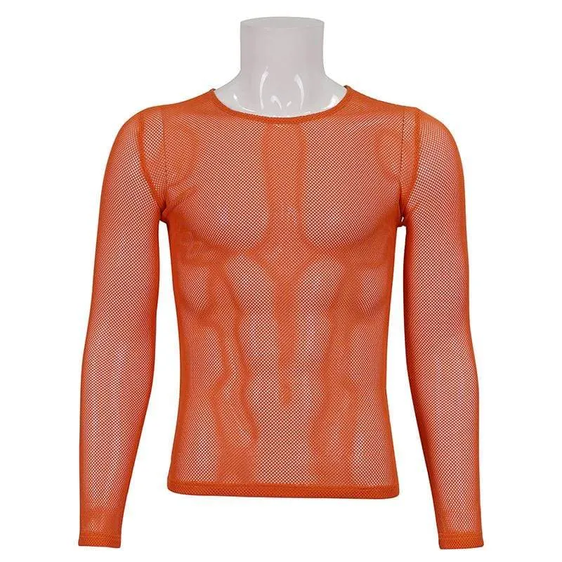 Men's Gothic Long-sleeved Sheer Mesh Shirt