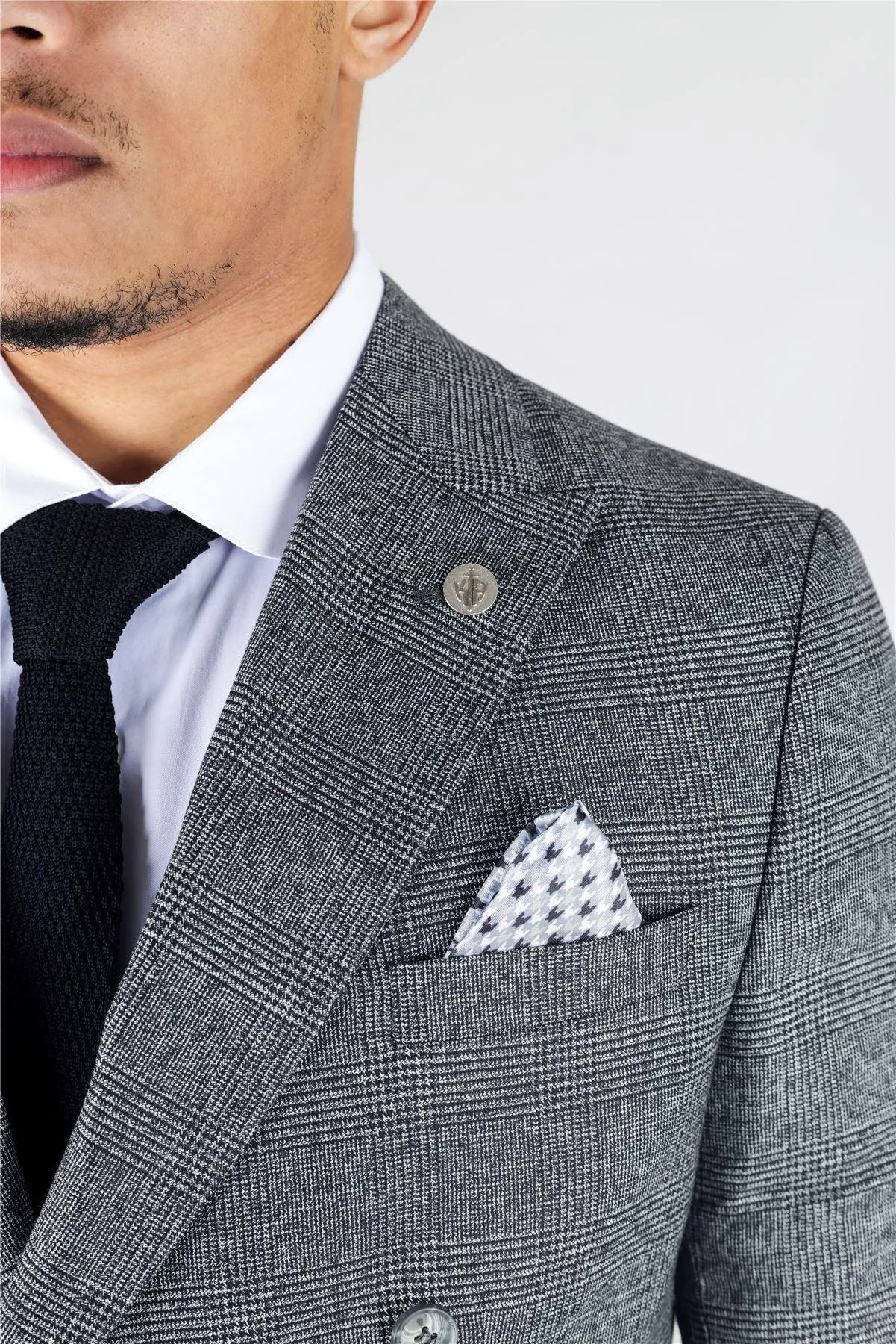 Men's Grey Suit 2 Piece Double Breasted Check Formal Dress