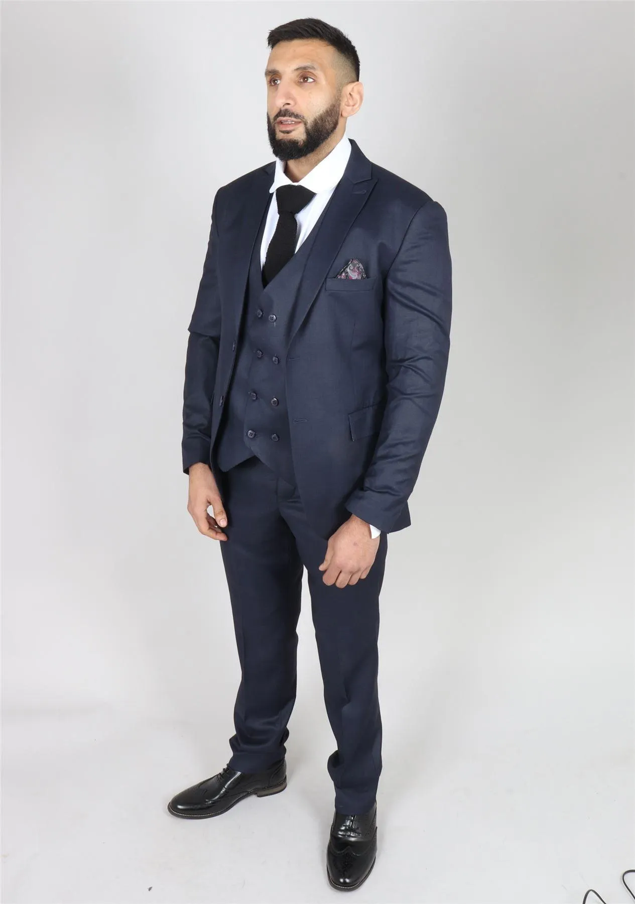 Men's Navy Suit Double Breasted 3 Piece Formal Dress