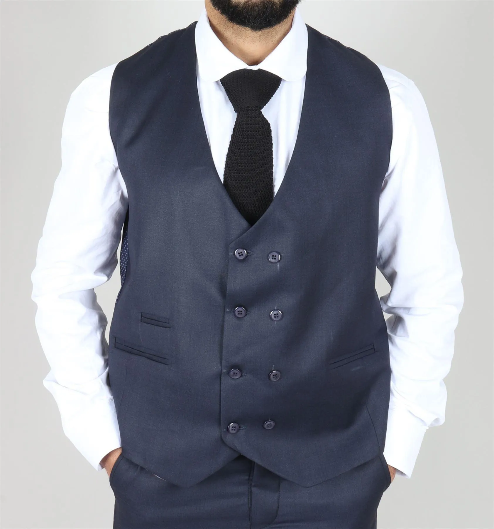 Men's Navy Suit Double Breasted 3 Piece Formal Dress