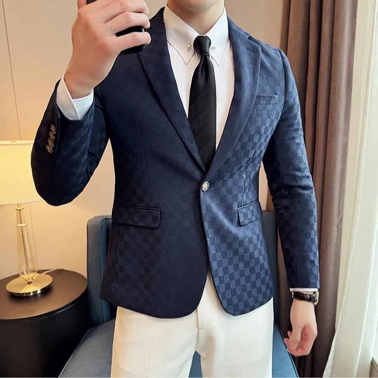 Men's Plaid Slim Fit Blazer – Single Breasted Fashion Suit Jacket for Business, Banquets & Weddings