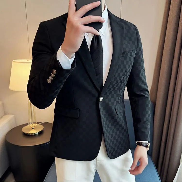 Men's Plaid Slim Fit Blazer – Single Breasted Fashion Suit Jacket for Business, Banquets & Weddings