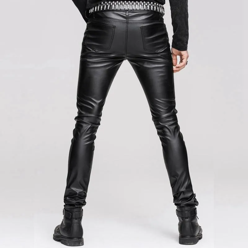 Men's Punk Faux Leather Jeans