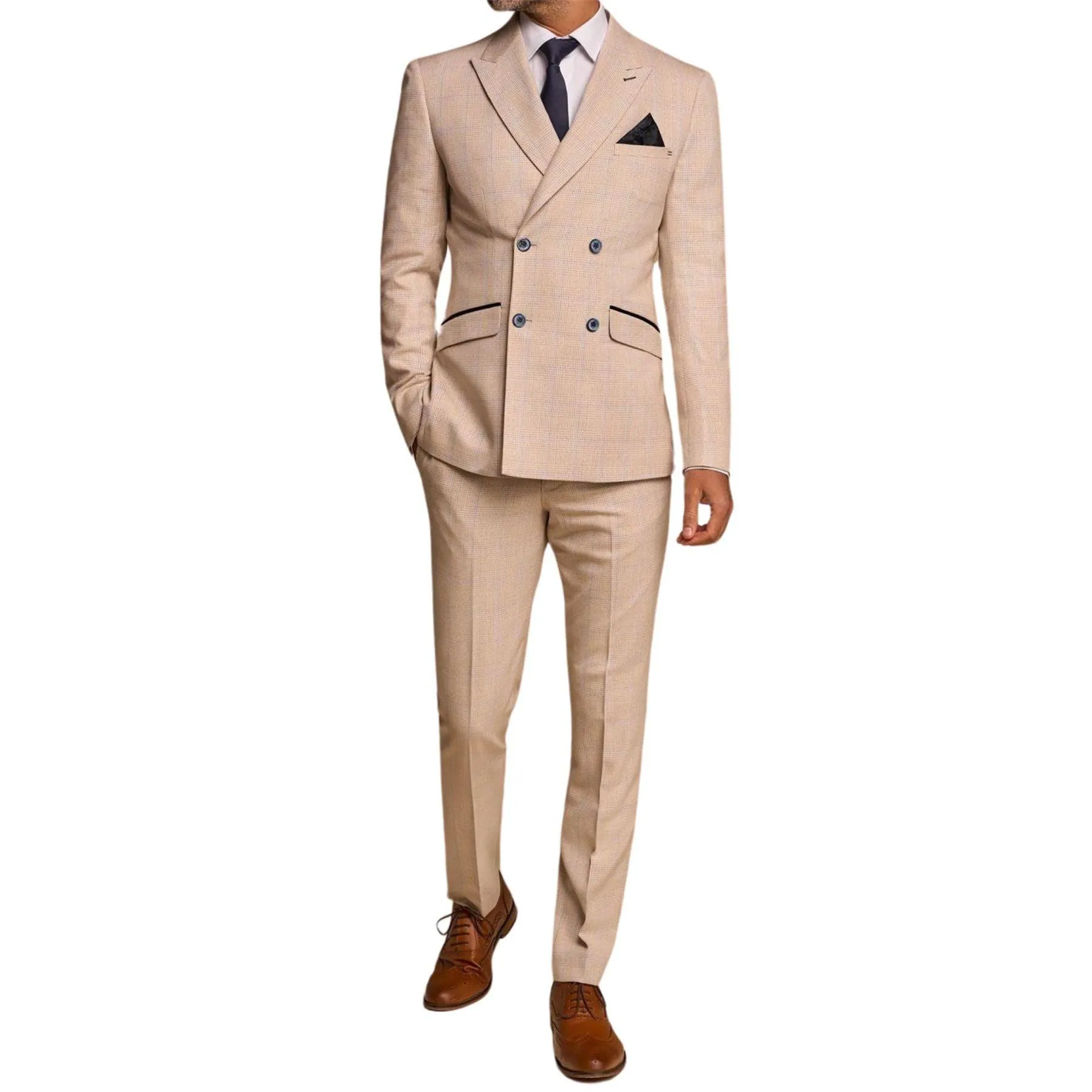 Men's Suit 2 Piece Beige Double Breasted Tailored Fit