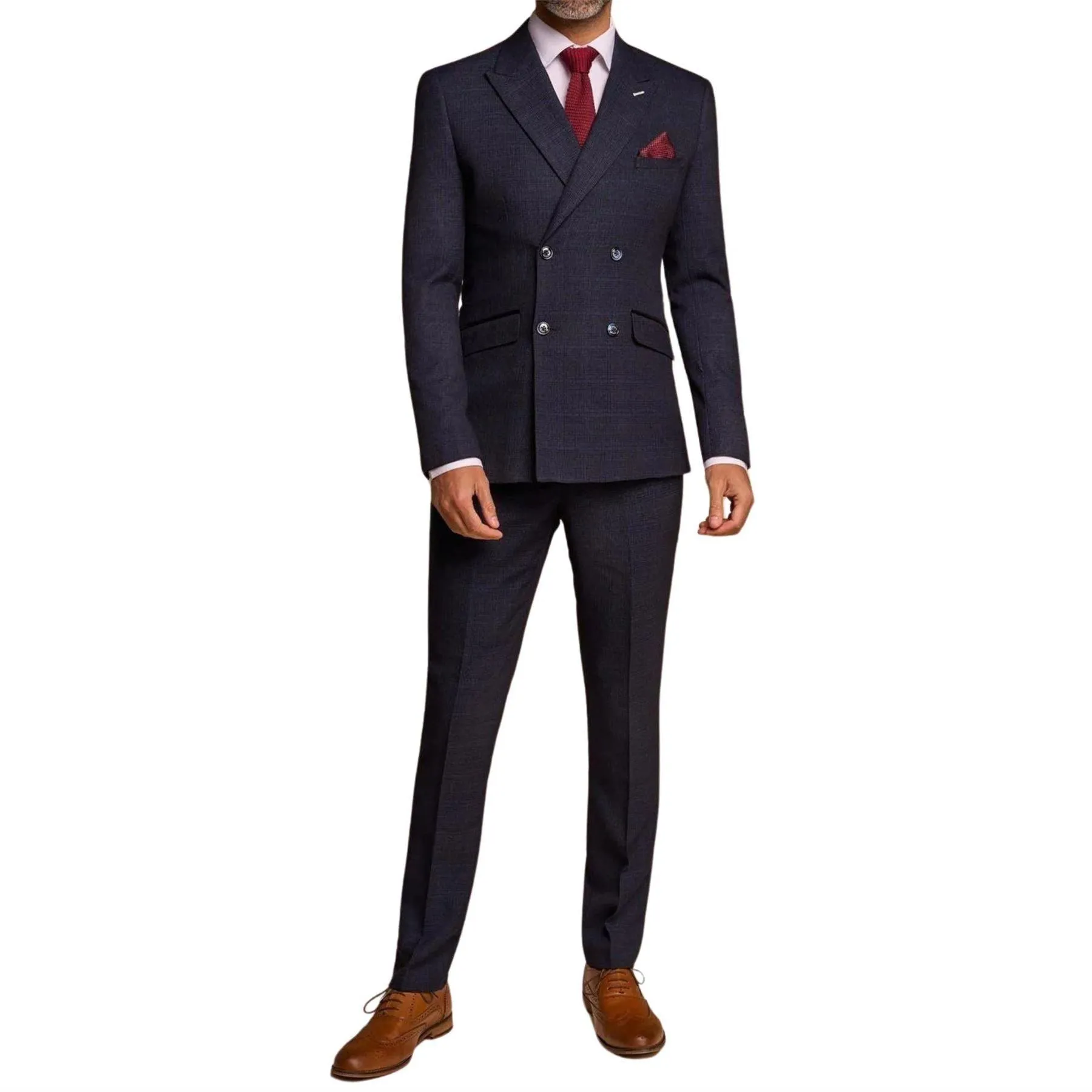 Men's Suit 2 Piece Navy Blue Double Breasted Tailored Fit