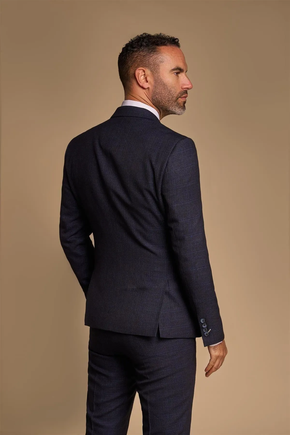 Men's Suit 2 Piece Navy Blue Double Breasted Tailored Fit