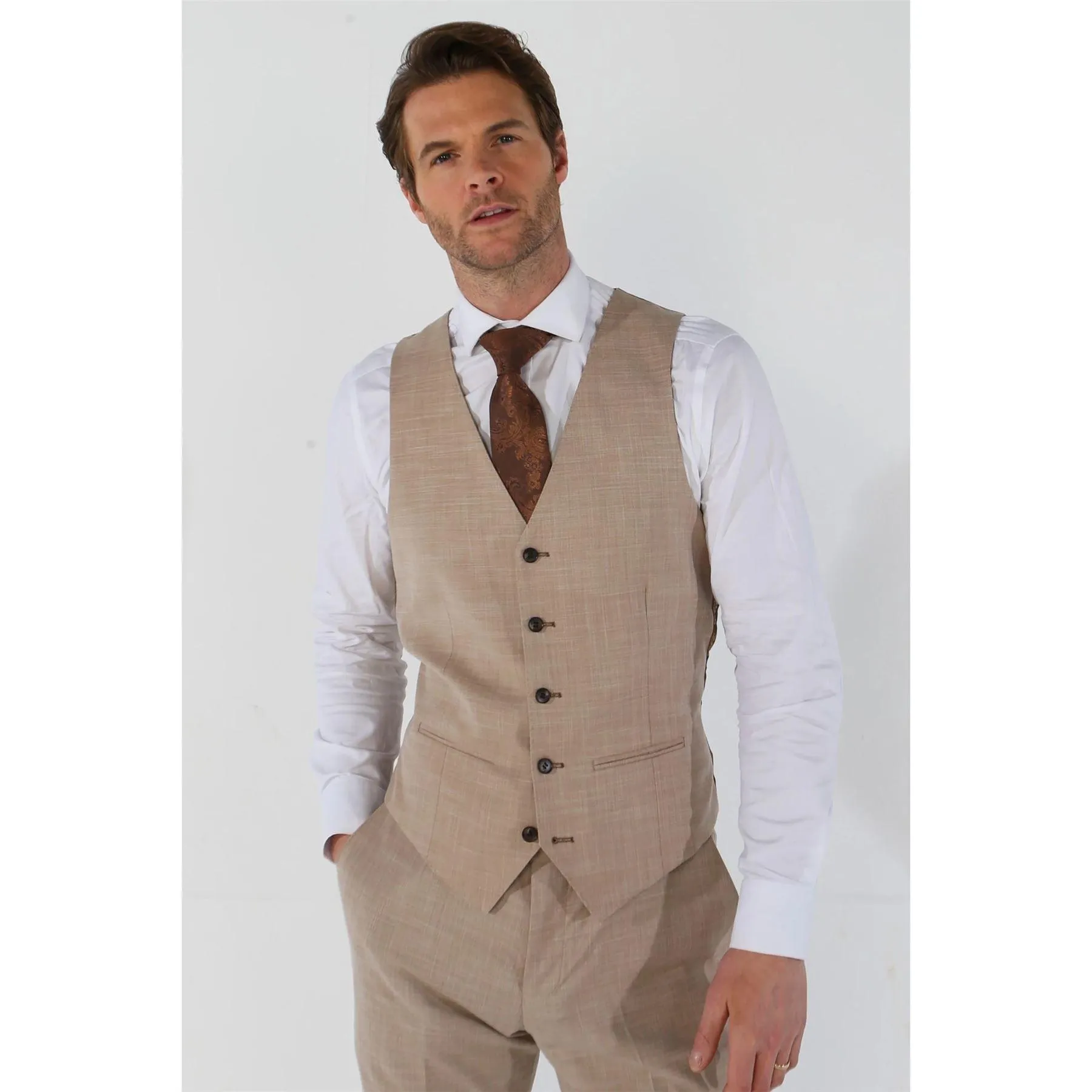 Men's Suit 3 Piece Beige Tailored Fit Summer Wedding