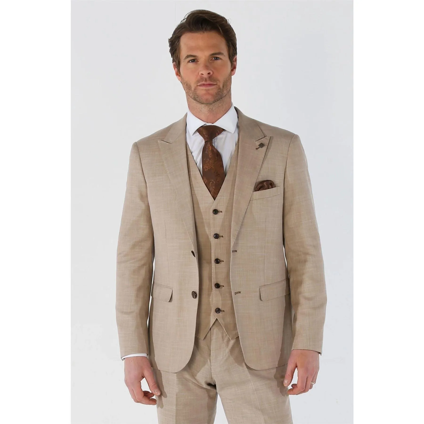 Men's Suit 3 Piece Beige Tailored Fit Summer Wedding