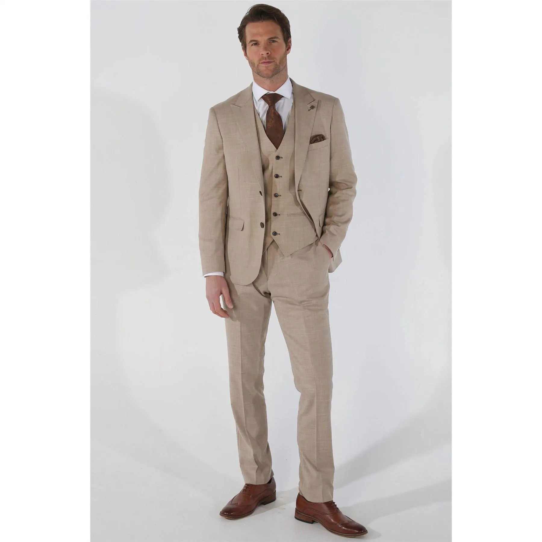 Men's Suit 3 Piece Beige Tailored Fit Summer Wedding