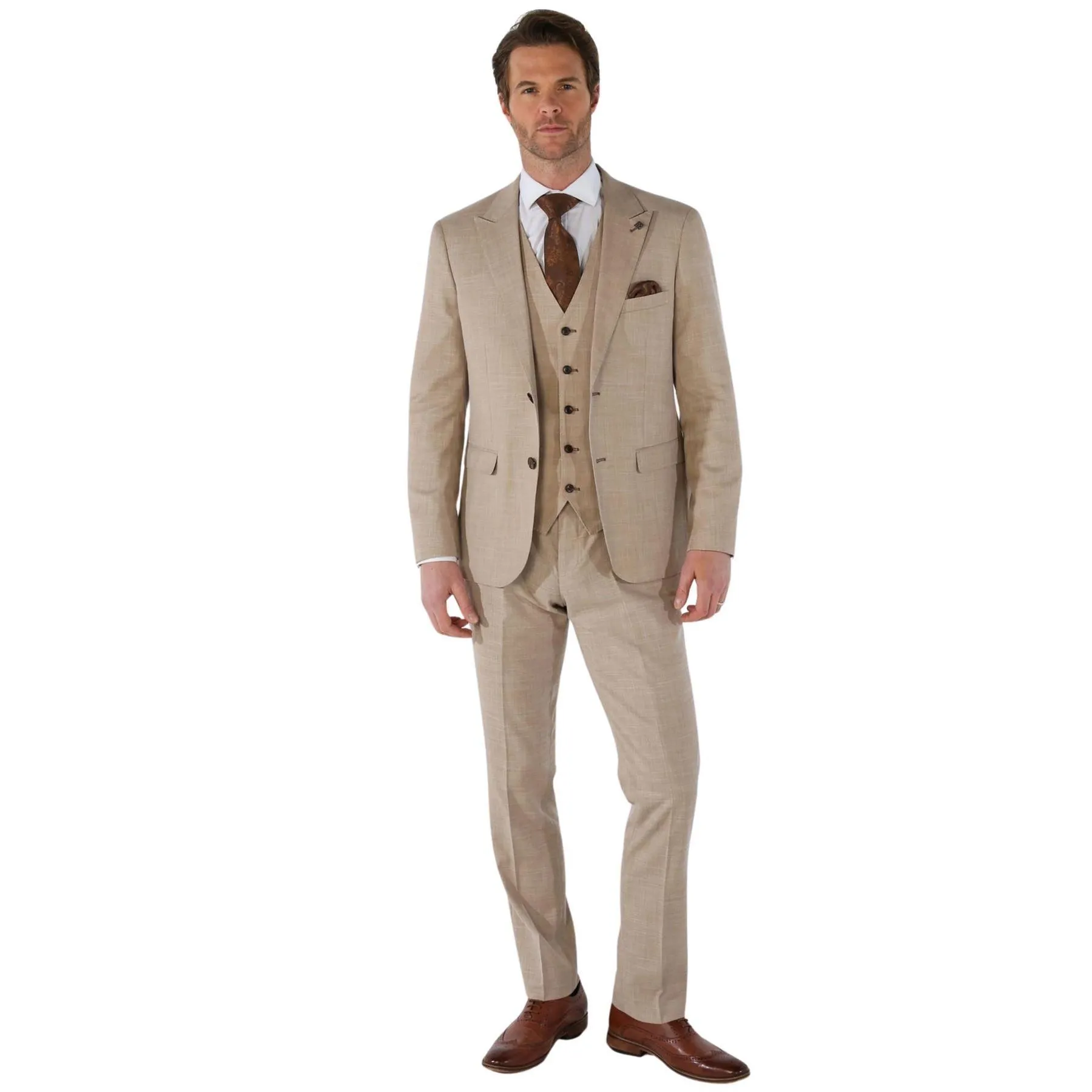 Men's Suit 3 Piece Beige Tailored Fit Summer Wedding