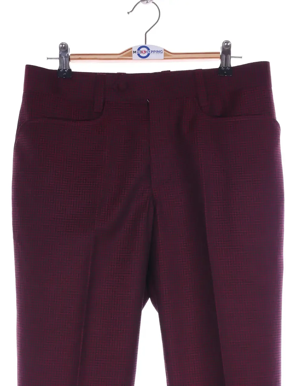 Men's Three Piece Burgundy Check Suit