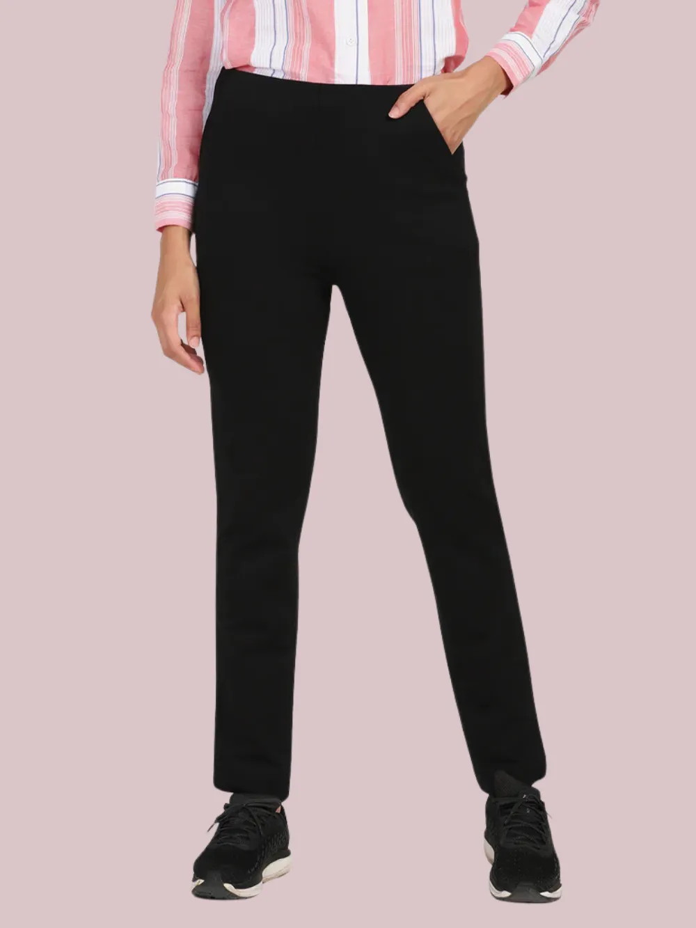 Mid Waist Stretch Slim fit Pants - Black