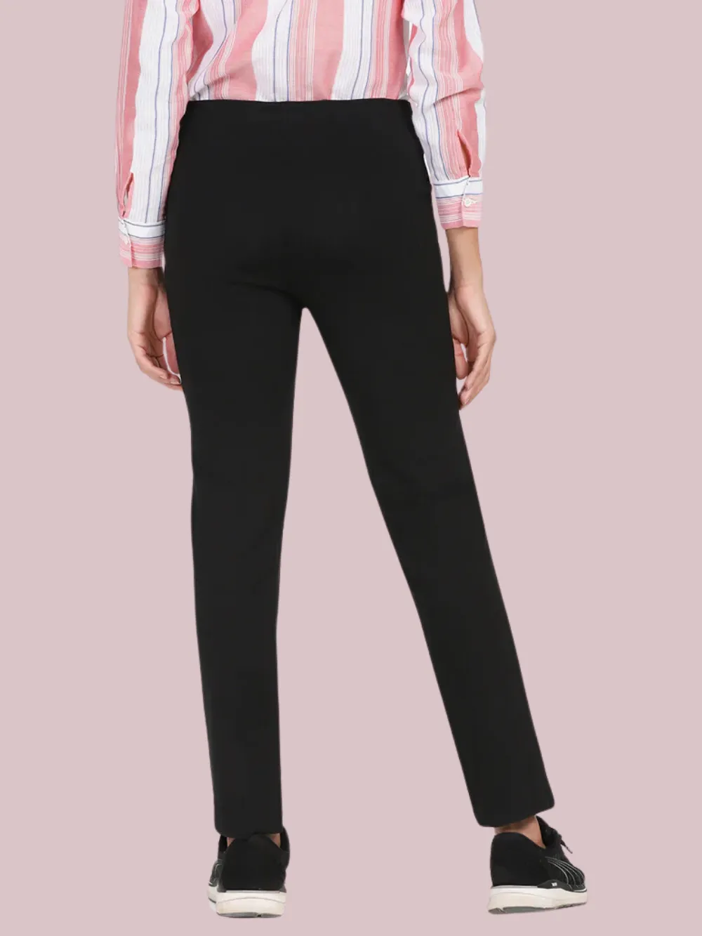 Mid Waist Stretch Slim fit Pants - Black