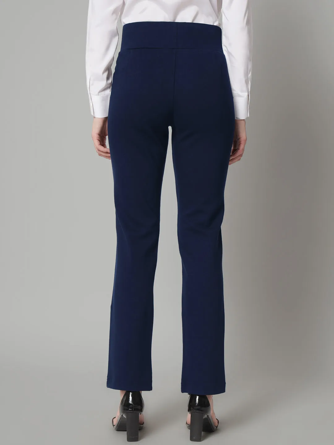 Mid Waist Stretch Tapered Fit Trouser - Navy Blue