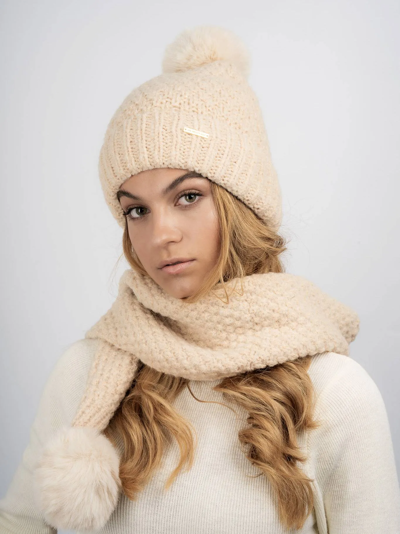 Millie Fleece Lined Beanie & Scarf Set - Cream