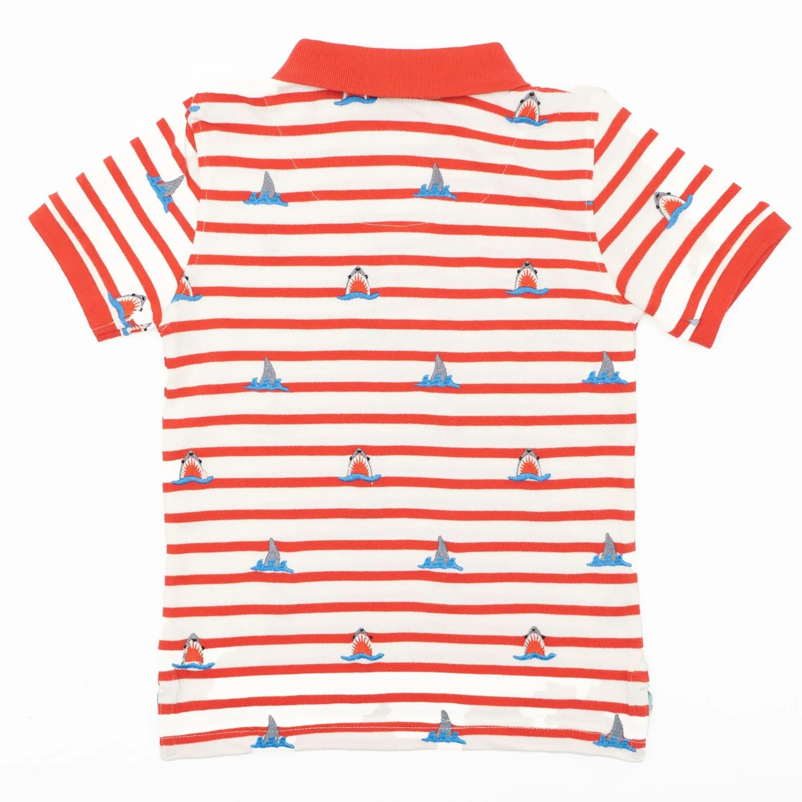 Mini Boden Boys Red Striped Short Sleeve Smart Casual Polo Shirts