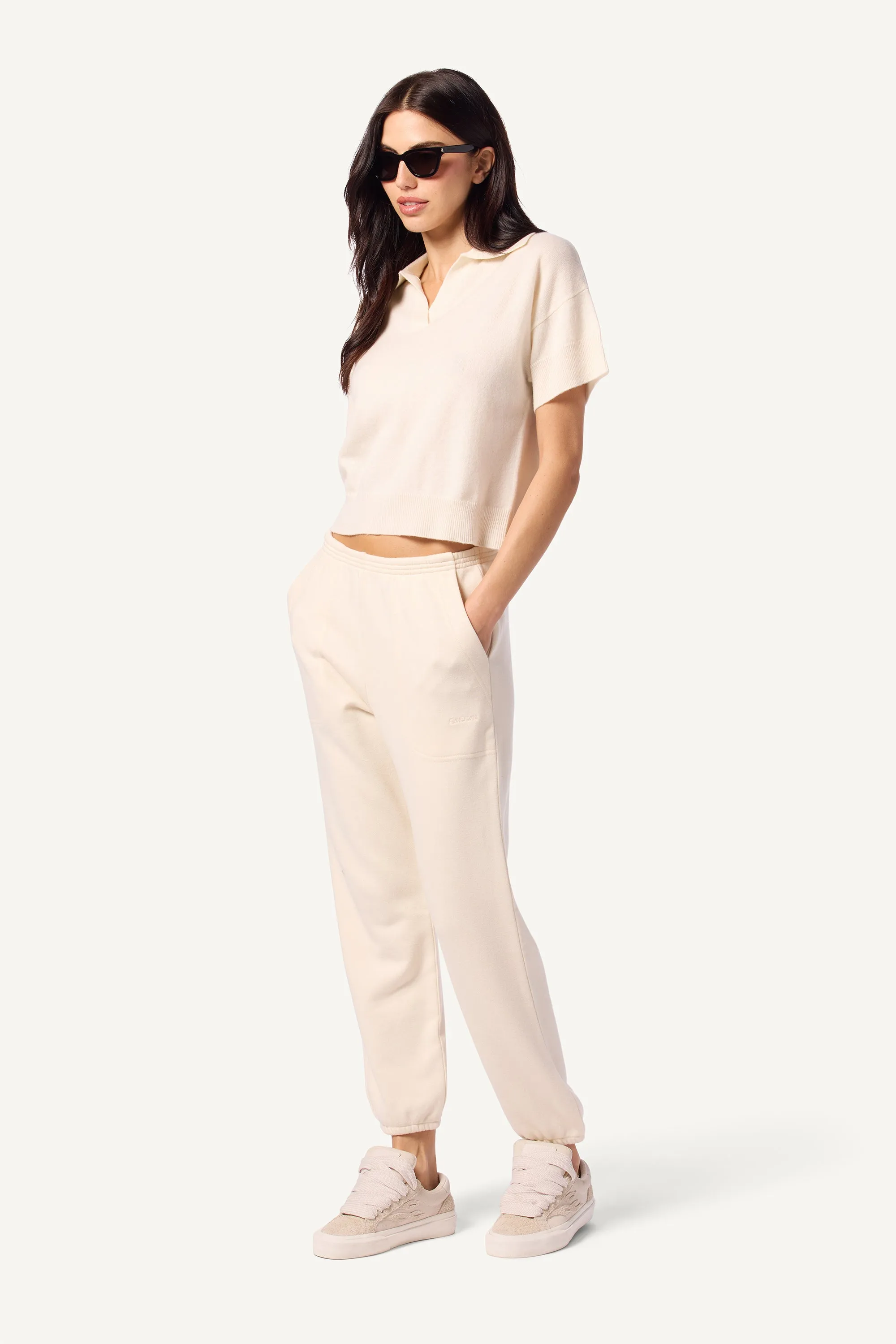 MIRABELLE RELAXED SHORT SLEEVE CASHMERE POLO | GARDENIA