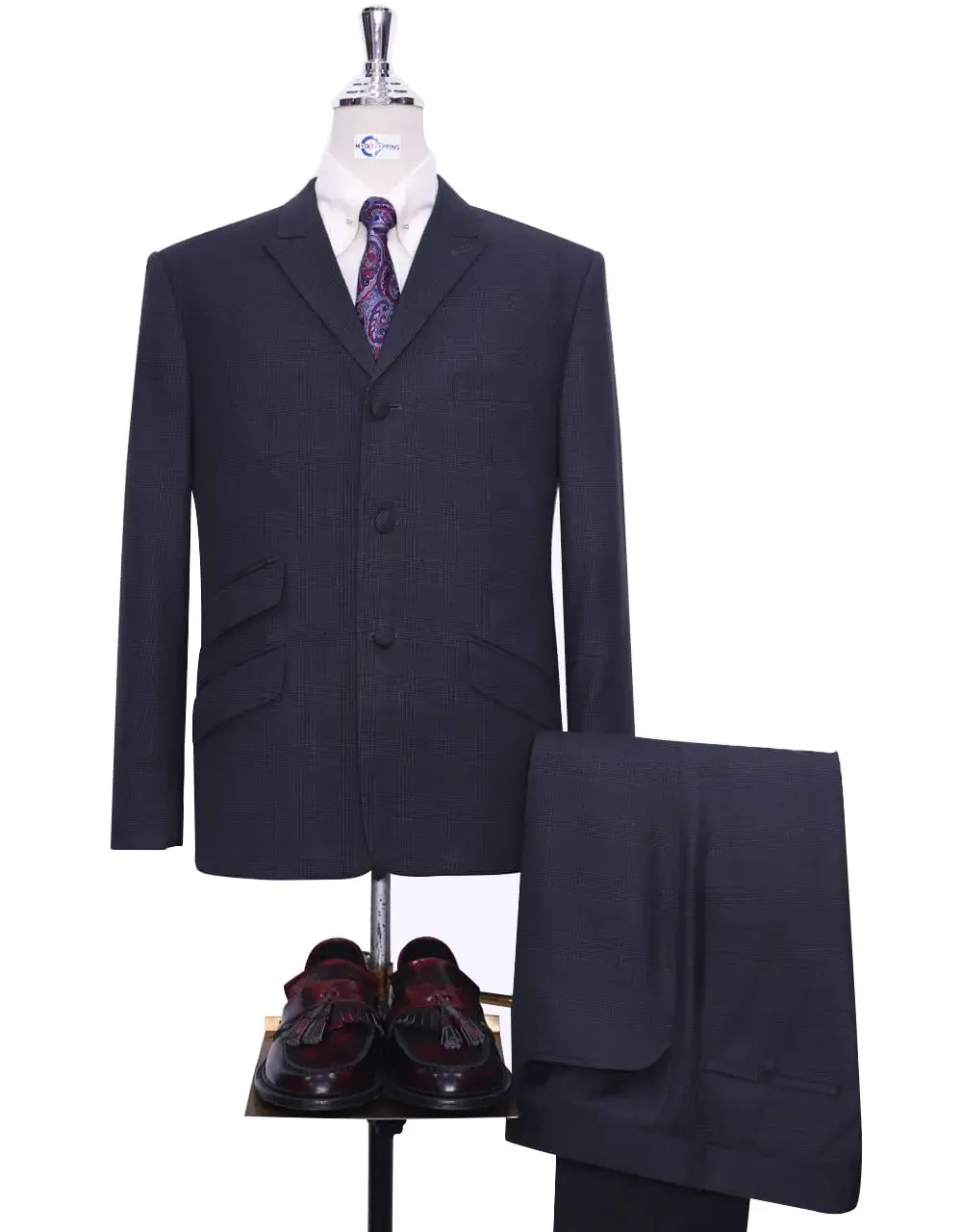 Mod Suit - Charcoal Prince Of Wales Check Peak Label Suit