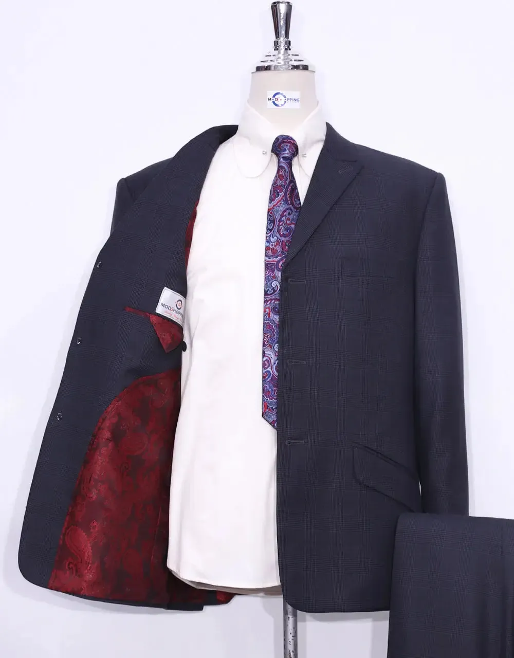 Mod Suit - Charcoal Prince Of Wales Check Peak Label Suit