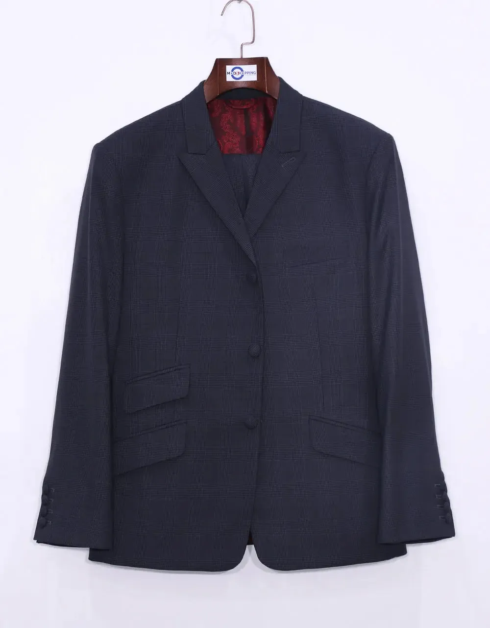 Mod Suit - Charcoal Prince Of Wales Check Peak Label Suit