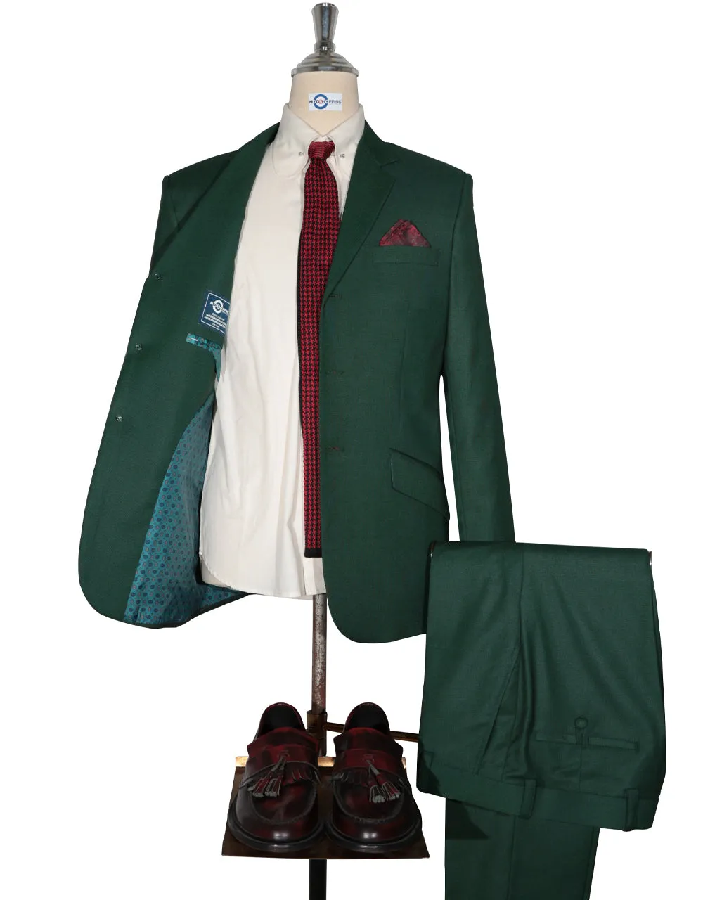 Mod Suit - Green Birdseye Suit For Men