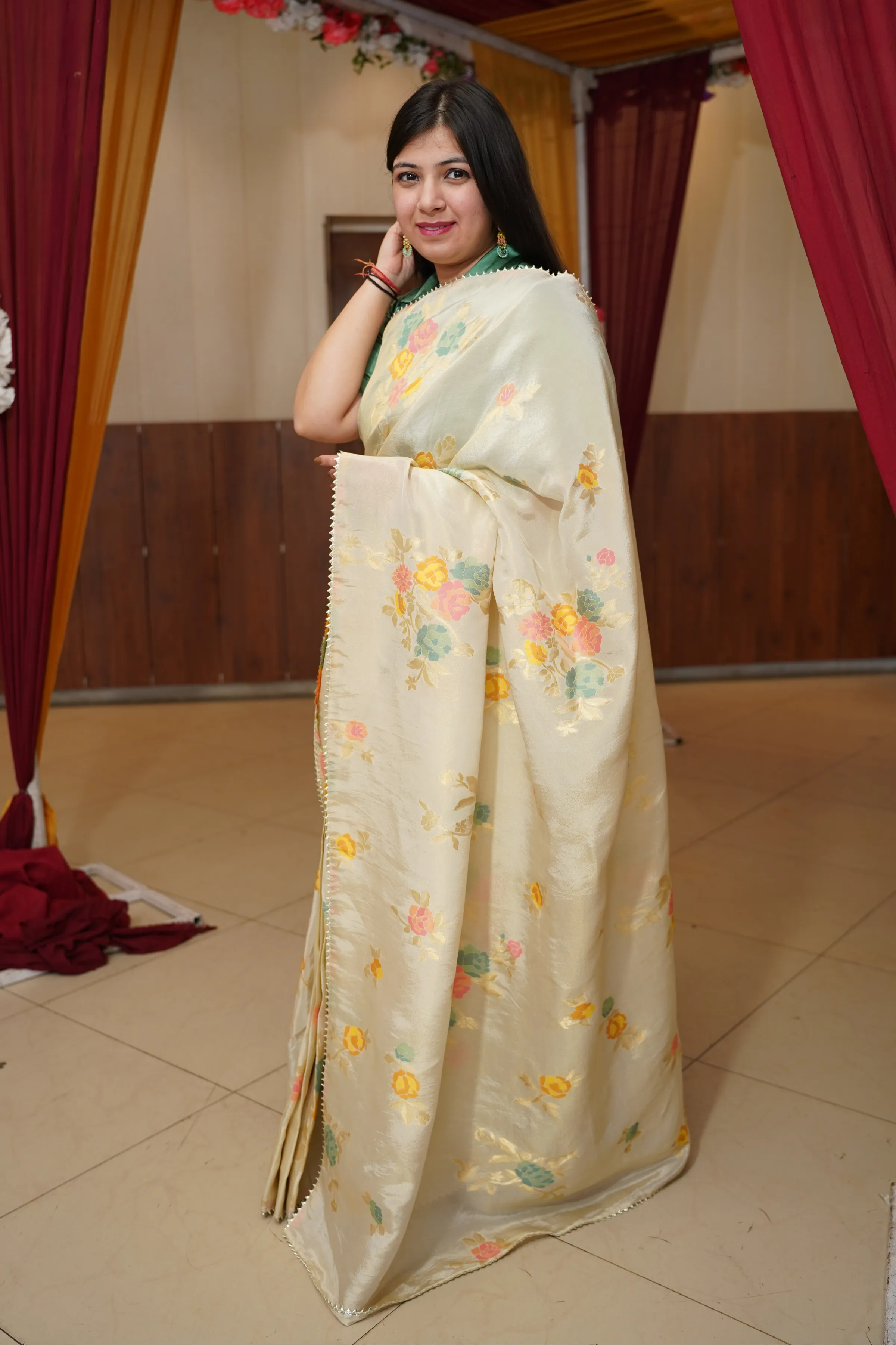 Mystic Meadow Pre-Draped Saree with Blouse